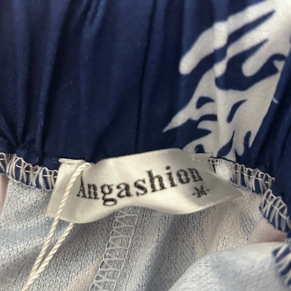 Floral Romper Angashion Spaghetti Strap Cutout Backless Navy Blue - Picture 4 of 4